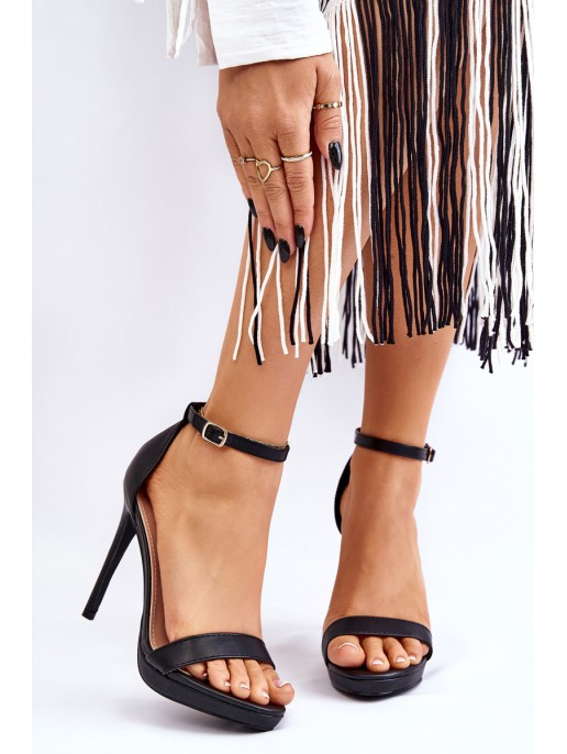 Elegant Leather Sandals On High Heel Black Averie