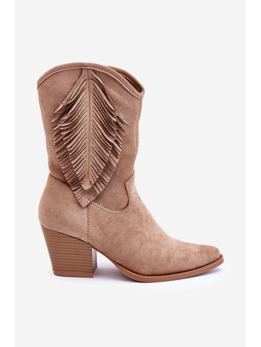 Women's Low Suede Cowboy Boots Beige Elyse