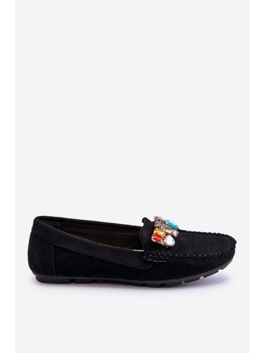 Women's Suede Loafers With Crystals Black Lucille