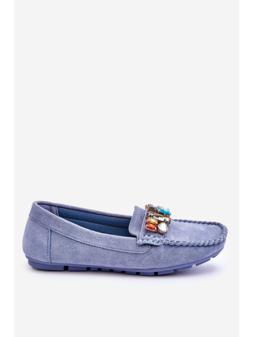 Women's Suede Loafers With Crystals Blue Lucille