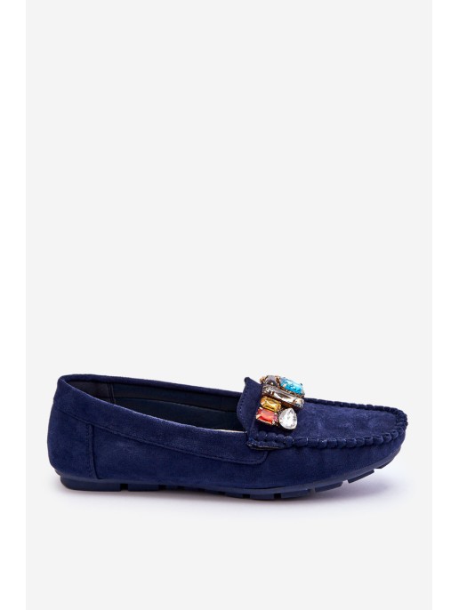 Women's Suede Loafers With Crystals navy blue Lucille