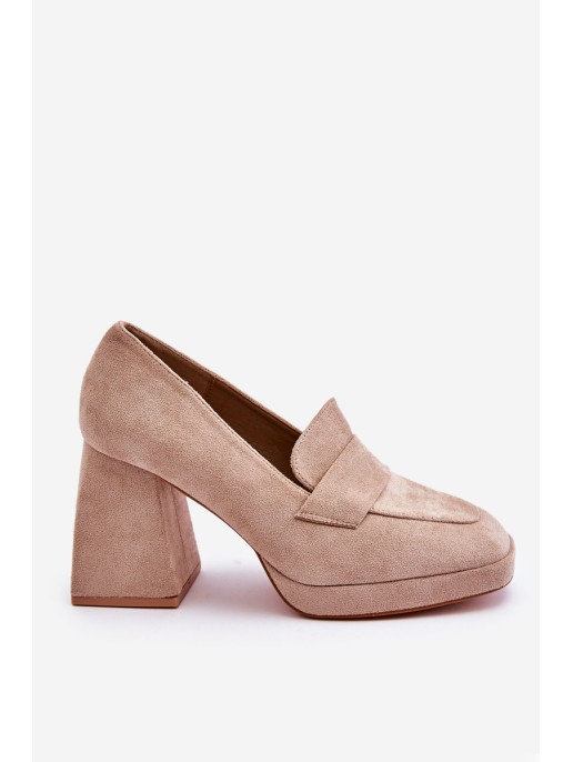 Suede Pumps On A Chunky Heel And Platform Beige Adriel