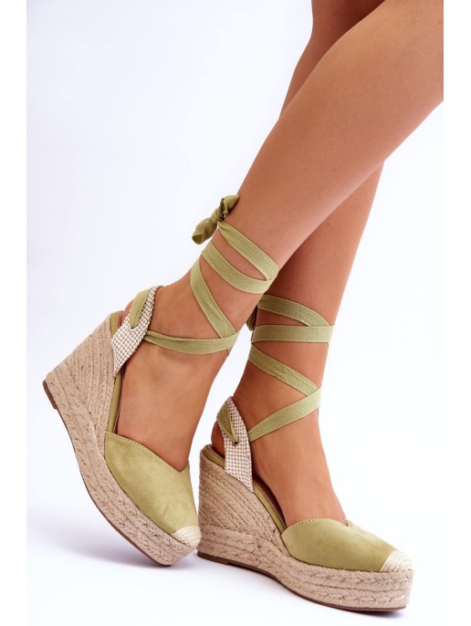 Tied Sandals On A High Wedge Green Lendy