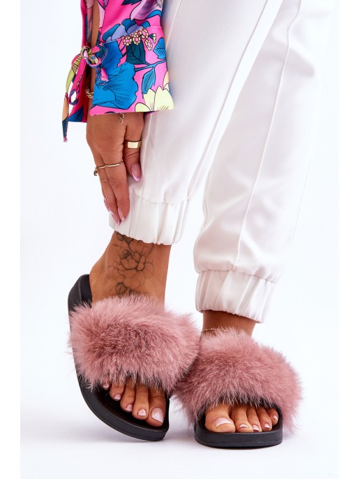 Women's Rubber Slippers With Fur Pink Lucrece