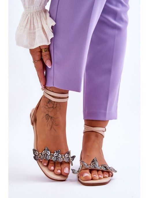 Women's Sandals With Decorative Butterflies Beige Jeane