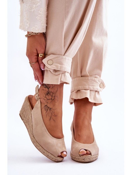 Suede Wedge Sandals Beige Elsie