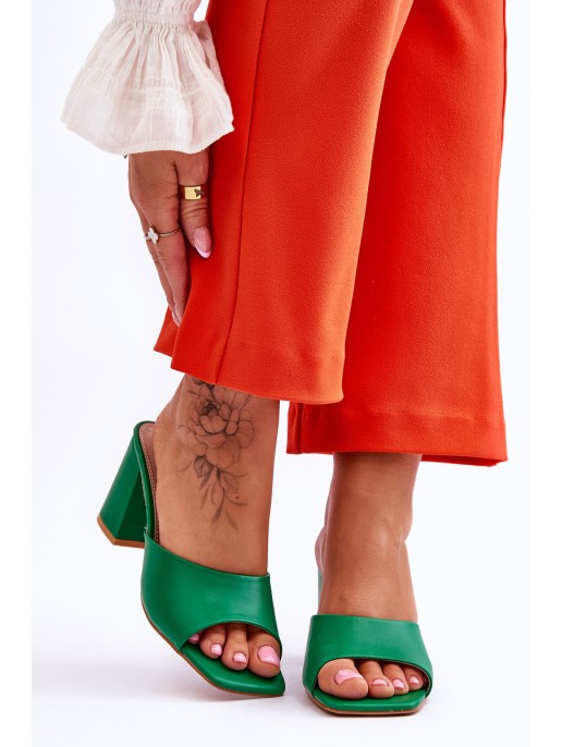 Women's Leather Classic Slippers Green Loara
