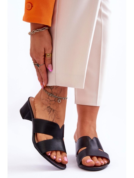 Classic Low Heel Leather Sandals Black Miley