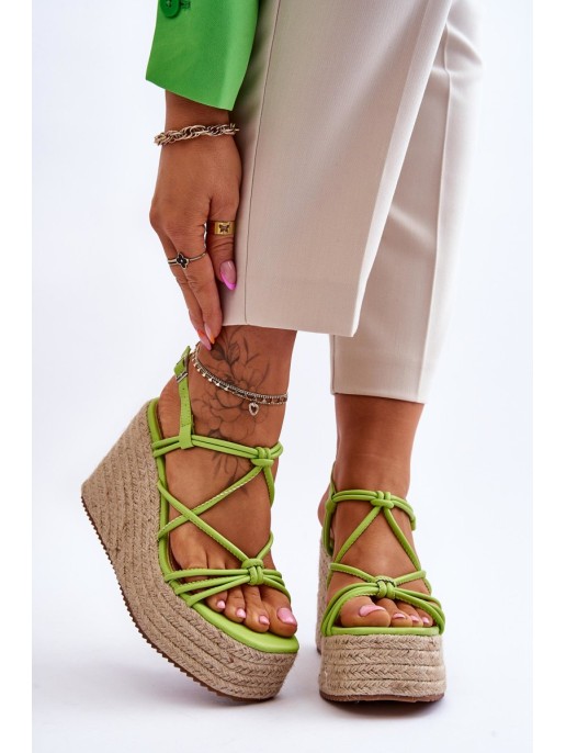 Fashionable Wedge Sandals With Braid Green Nessia