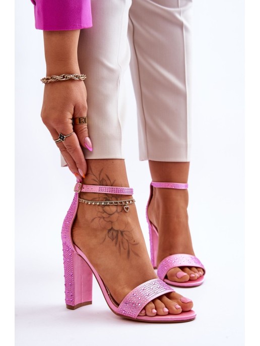 Women's High Heel Sandals With Zircons Pink Idealistic