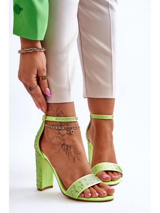 Women's High Heel Sandals With Zircons Green Idealistic