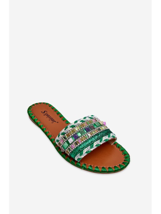 Women's Embellished Slippers Green Bellisa