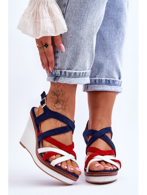 Wedge Sandals With Straps navy blue Ellen