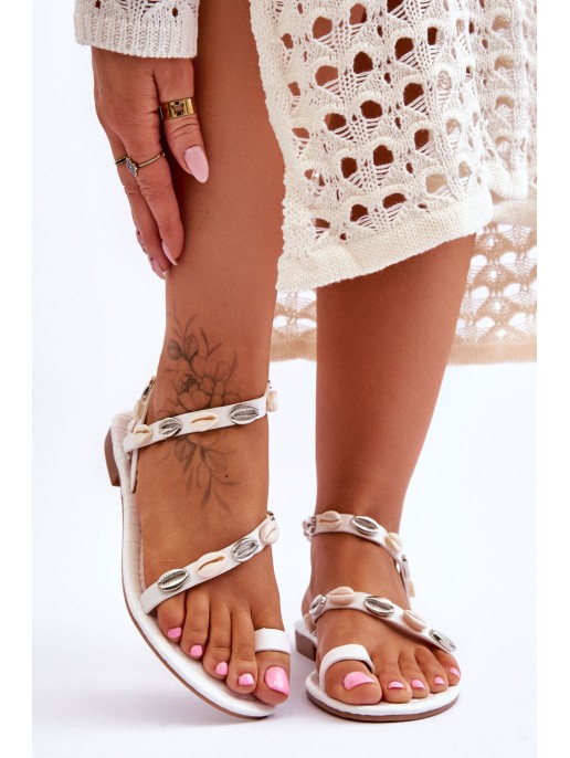 Women's Sandals With Decorative Shells White Verdem