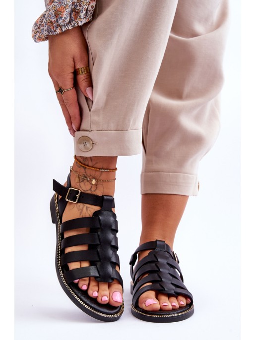 Leather Sandals With Straps Black Lawren