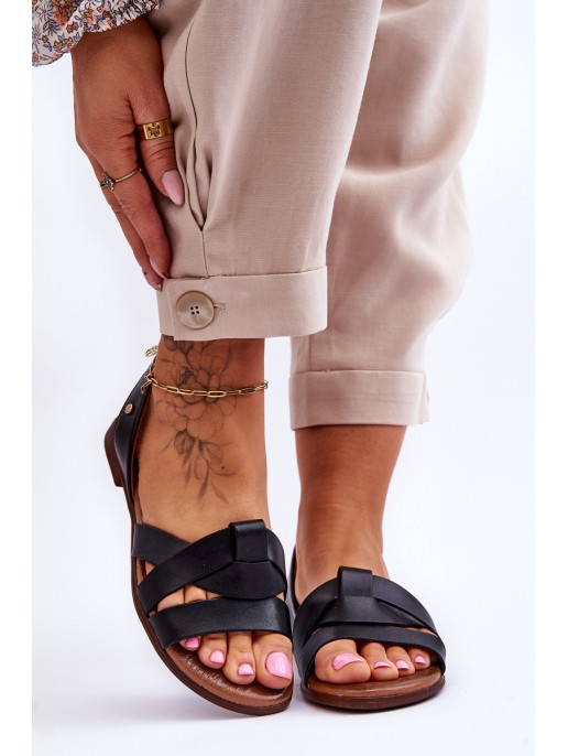 Comfortable Leather Slip-On Sandals Black Kayla