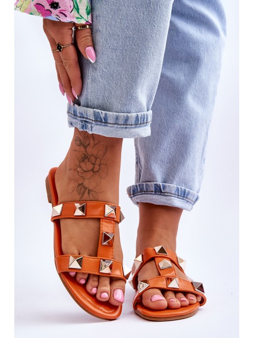 Women's Slippers With Large Studs Orange Mercure