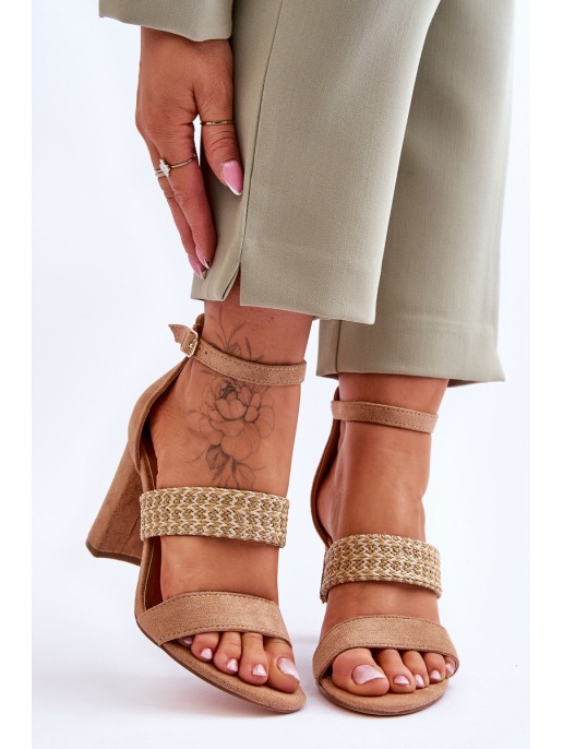 Suede Sandal With Braided Heel Strap Camel Roselia