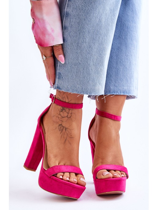 Comfortable Suede Sandals On A High Heel Fuchsia Essence