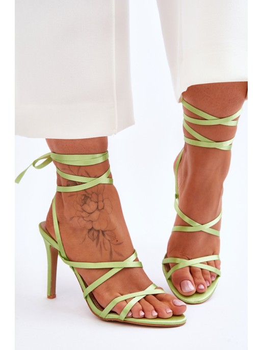 Women's Tied Sandals On A High Heel Green Meya
