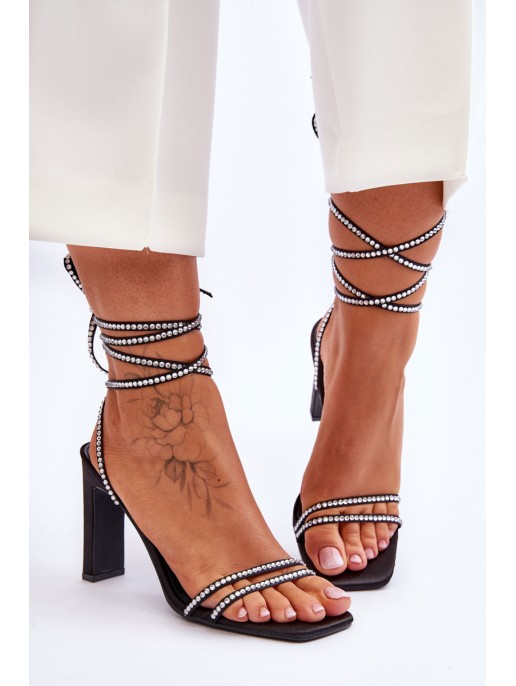 Elegant Tied Sandals With Rhinestones Black Nessy