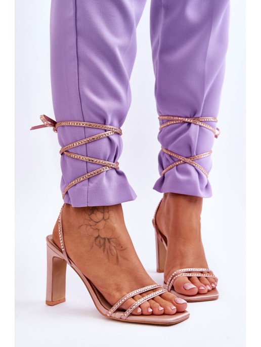 Elegant Tied Sandals With Rhinestones Nude Nessy
