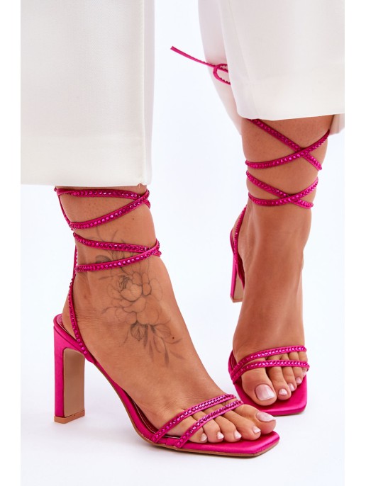 Elegant Tied Sandals With Rhinestones Fuchsia Nessy