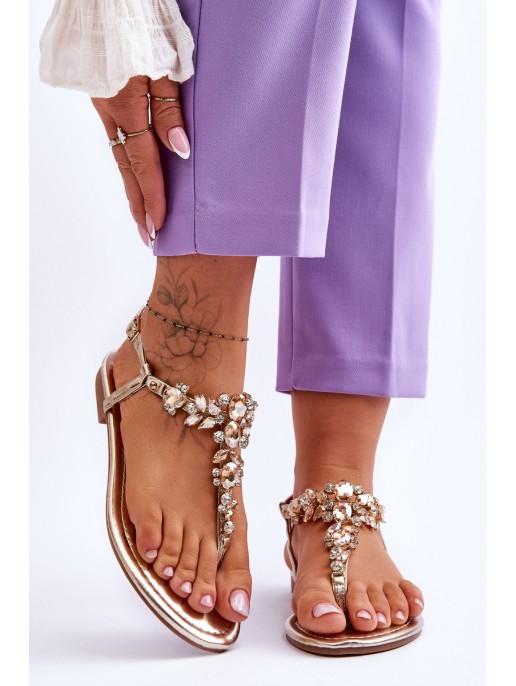 Women's Sandals Flip Flops With Stones gold Lenisa