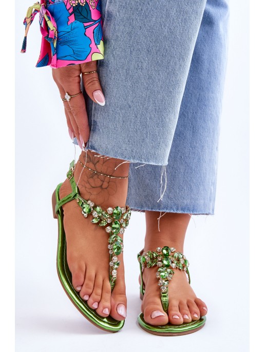 Women's Sandals Flip Flops With Stones Green Lenisa