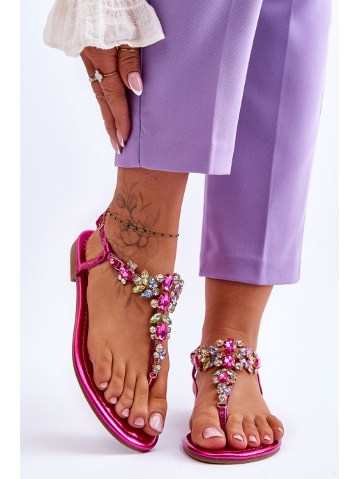 Women's Sandals Flip Flops With Stones Fuchsia Lenisa