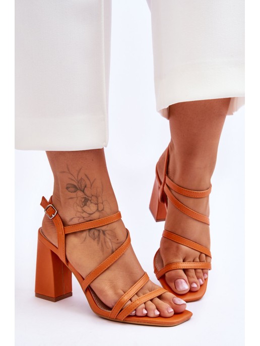 Leather Heel Sandals Orange Florentina
