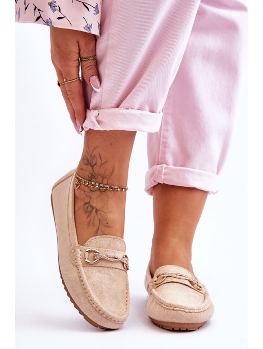 Classic Suede Loafers With Embellishment Beige Amera