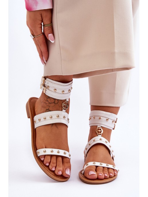Unique Women's Sandals With Studs White Selina