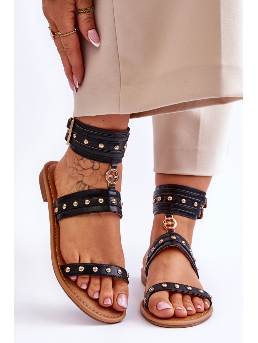 Unique Women's Sandals With Studs Black Selina