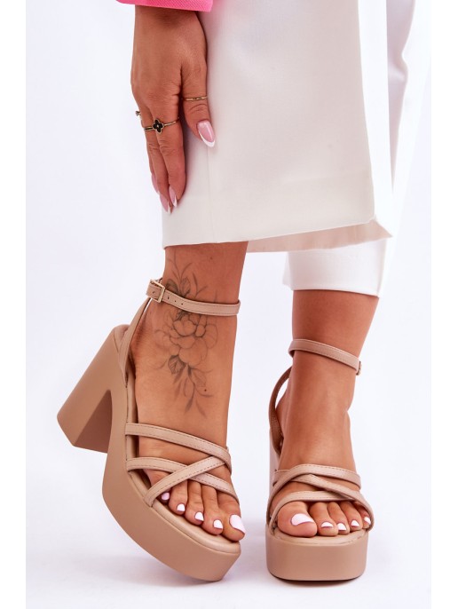 Fashionable High Heels Sandals With Straps Beige Shemira