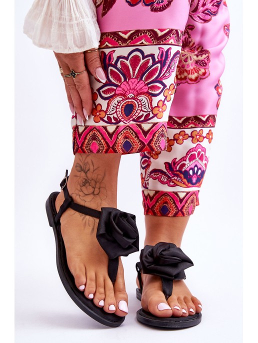 Women's Flip Flops With Fabric Rose Black Carisma