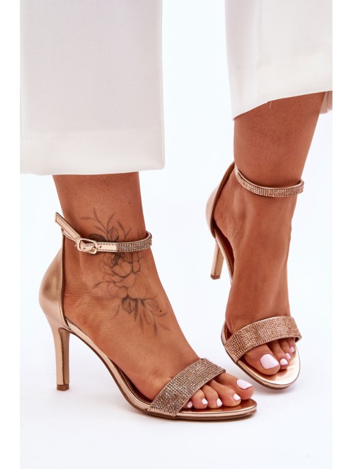 Women's Sandals On A High Heel With Rhinestones Rose Gold Perfecto
