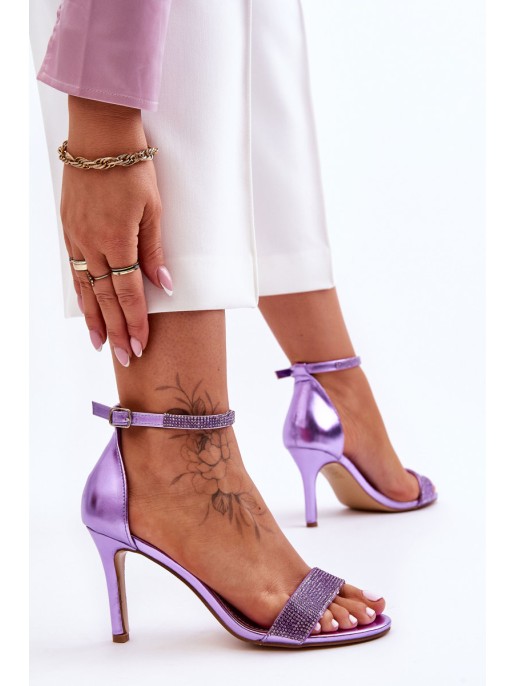 Women's Sandals On A High Heel With Rhinestones Violet Perfecto