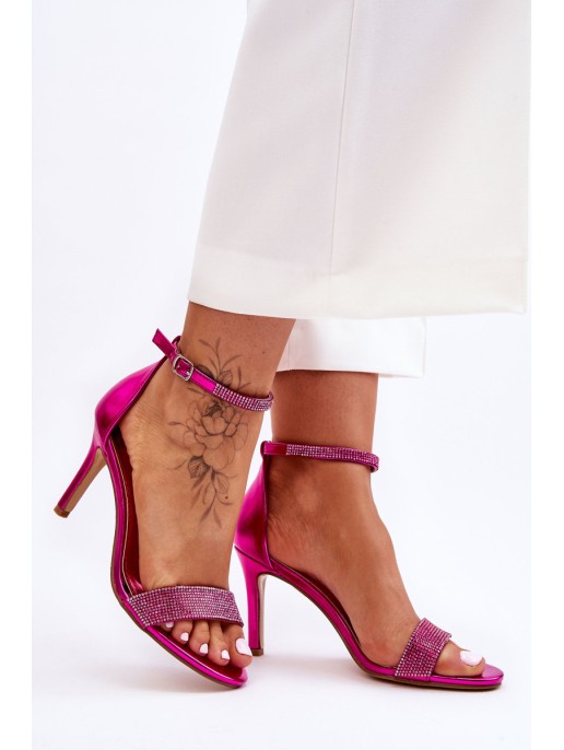 Women's Sandals On A High Heel With Rhinestones Fuchsia Perfecto