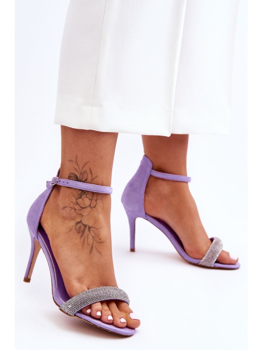Suede High Heel Sandals With Rhinestones Violet Moments
