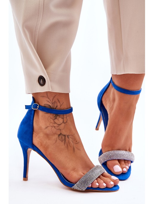 Suede High Heel Sandals With Rhinestones Blue Moments