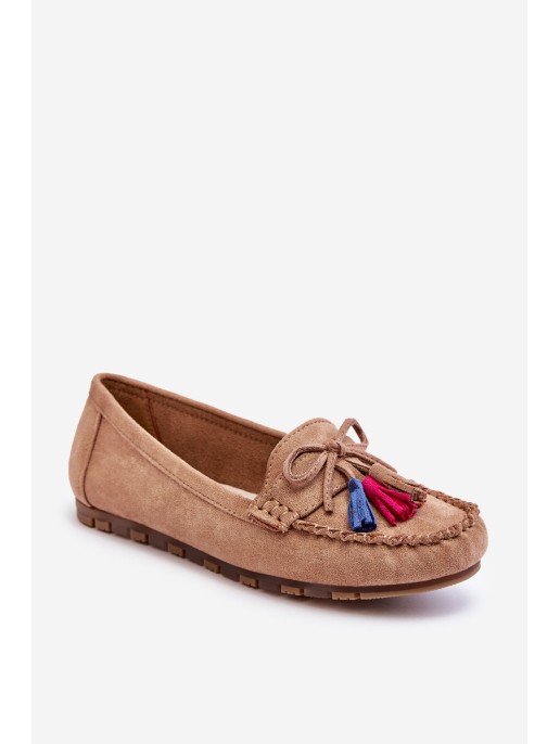 Suede Loafers With Bow And Fringes Dark beige Dorine