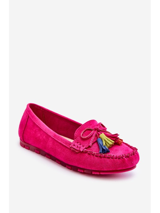 Suede Loafers With Bow And Fringes Fuchsia Dorine