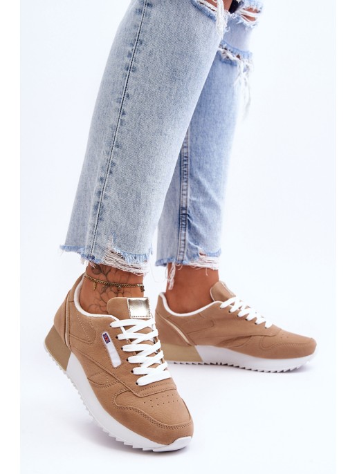 Leather Lace Up Platform Sports Shoes Beige Merida