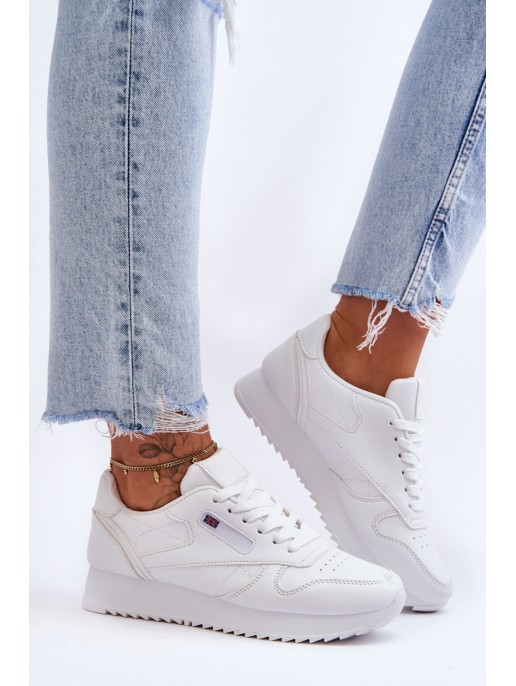 Leather Lace Up Platform Sports Shoes White Merida