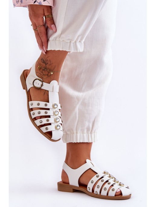 Women's Flat Sandals With Zircons White Ascot