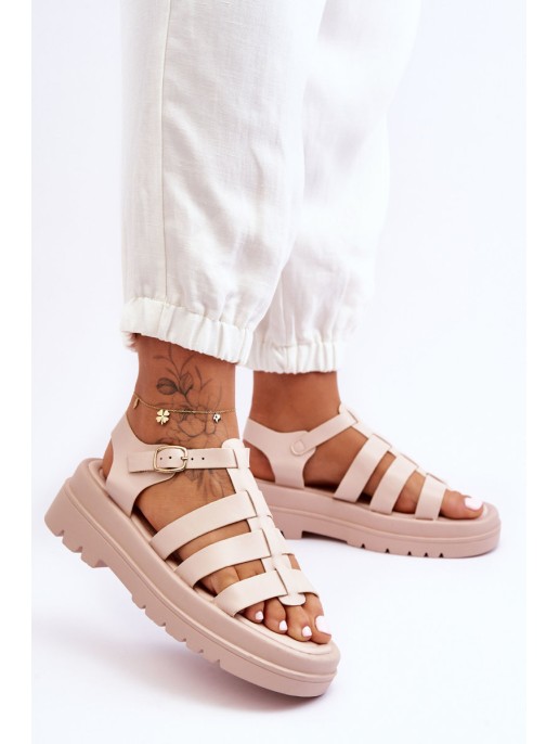 Leather Sandals With Stripes Beige Colet