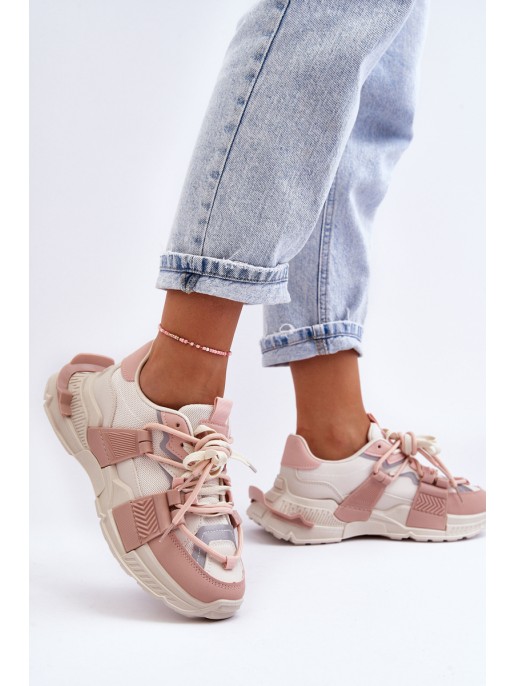Women's Trendy Lace-up Sport Shoes Beige-Pink Chillout!