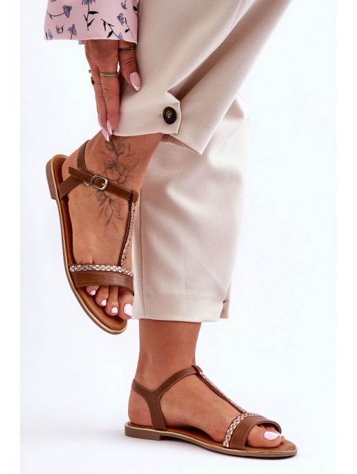 Women's Sandals with Rhinestones Brown Penna