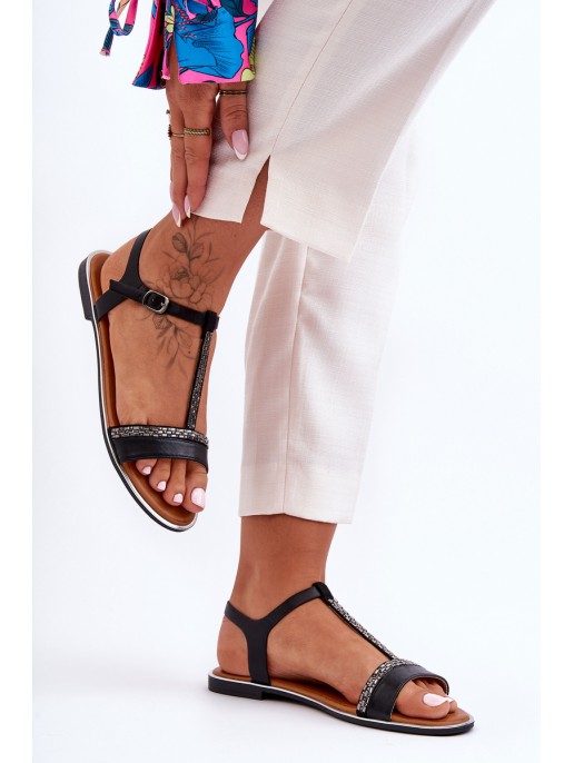 Women's Sandals with Rhinestones Black Penna